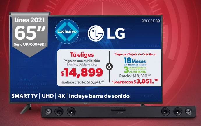 Smart TV 65" UHD 4K Incluye barra de sonido