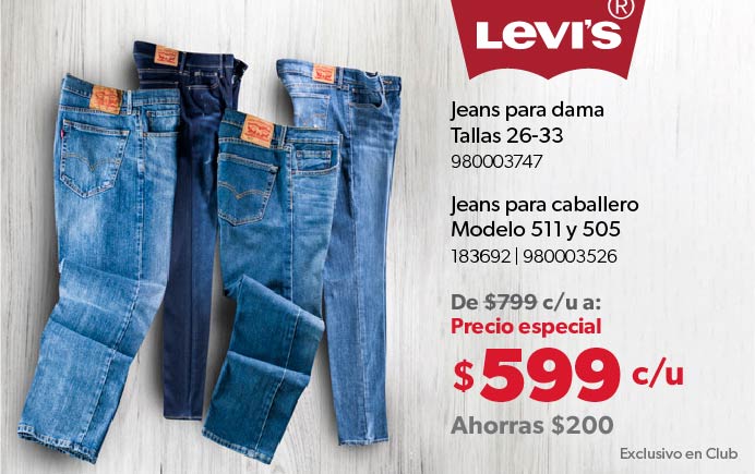 Jeans para dama Tallas 26-33. Caballero 511 y 505