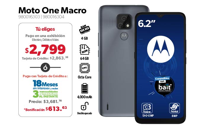 Moto One Macro 6.2” 64GB ROM