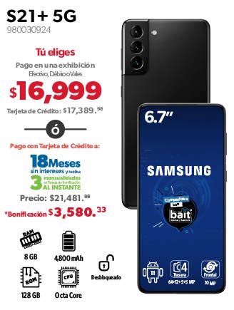 Galaxy S21 + 5G 6.7” 128 GB ROM