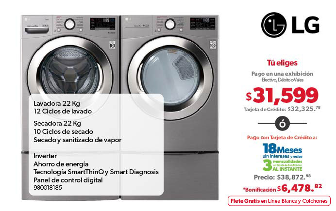 Lavadora y secadora 22 Kg 12 ciclos de lavado