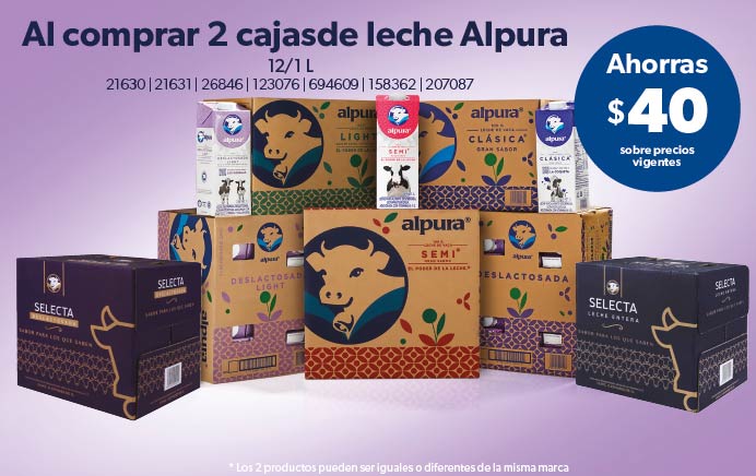 Al comprar 2 cajasde leche Alpura