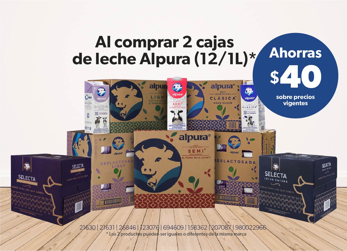 Al comprar 2 cajas de leche Alpura (12/1L)