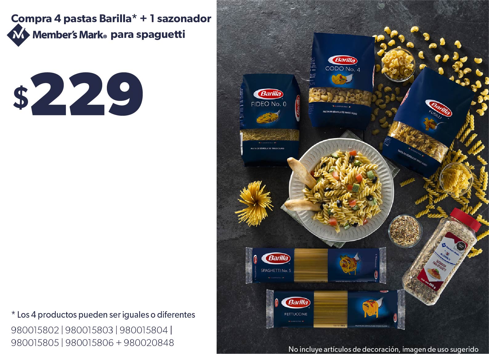 Compra 4 pastas Barilla* + 1 sazonador