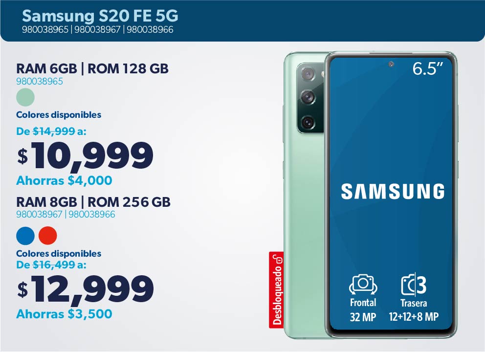 Samsung S20 FE 5G de 6GB RAM/8GB RAM