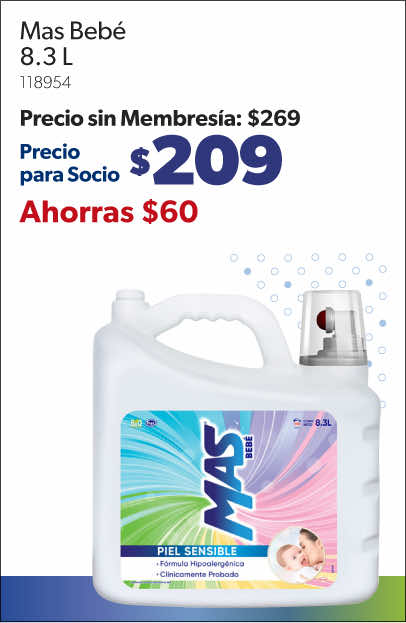Detergente Líquido MAS Bebé 8.3 l a precio de socio