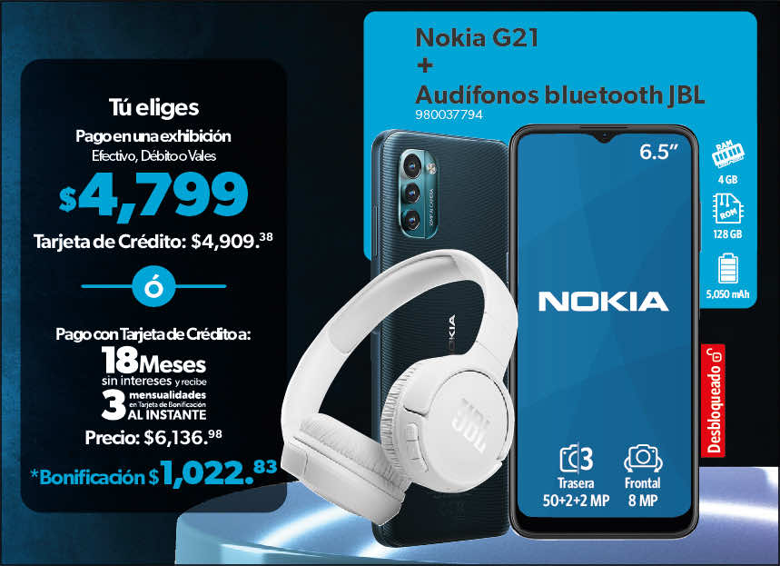 Nokia G21 + Audífonos bluetooth JBLJB