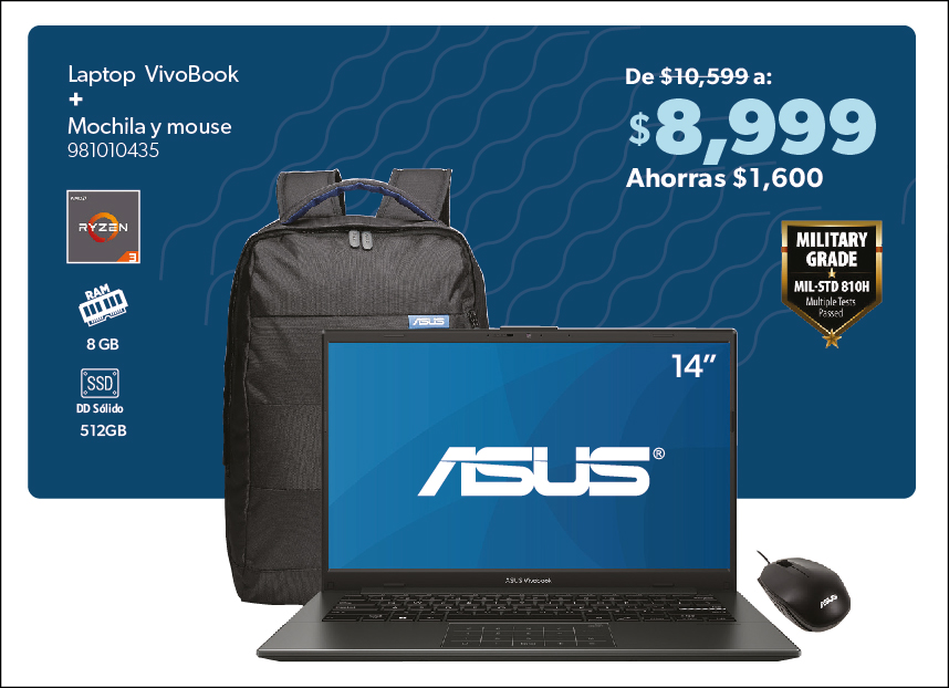 Laptop VivoBook mas mochila y mouse