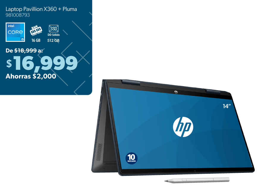 Laptop Pavilion X360 mas pluma