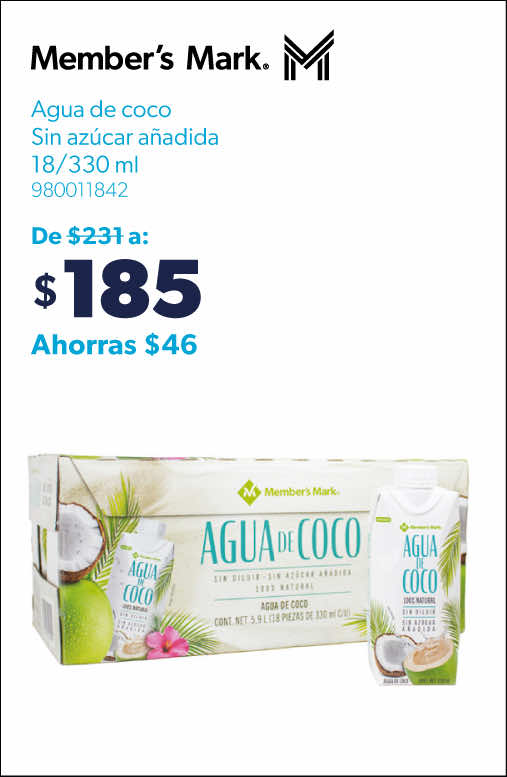 Agua de coco sin azucar anadida