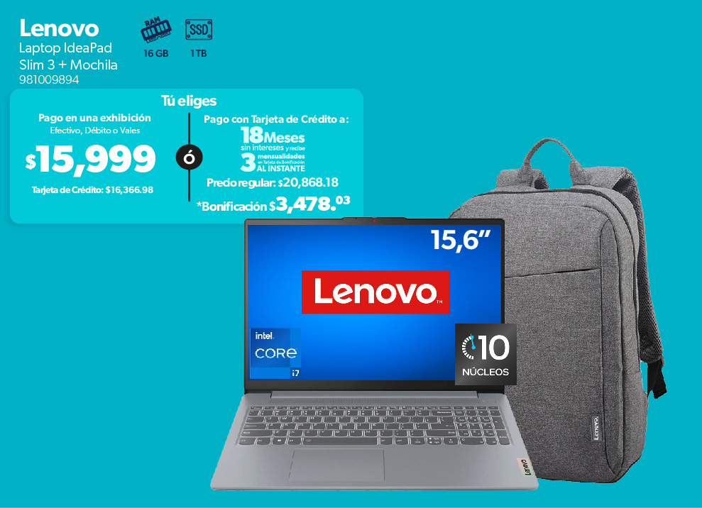 Laptop IdeaPad mas mochila