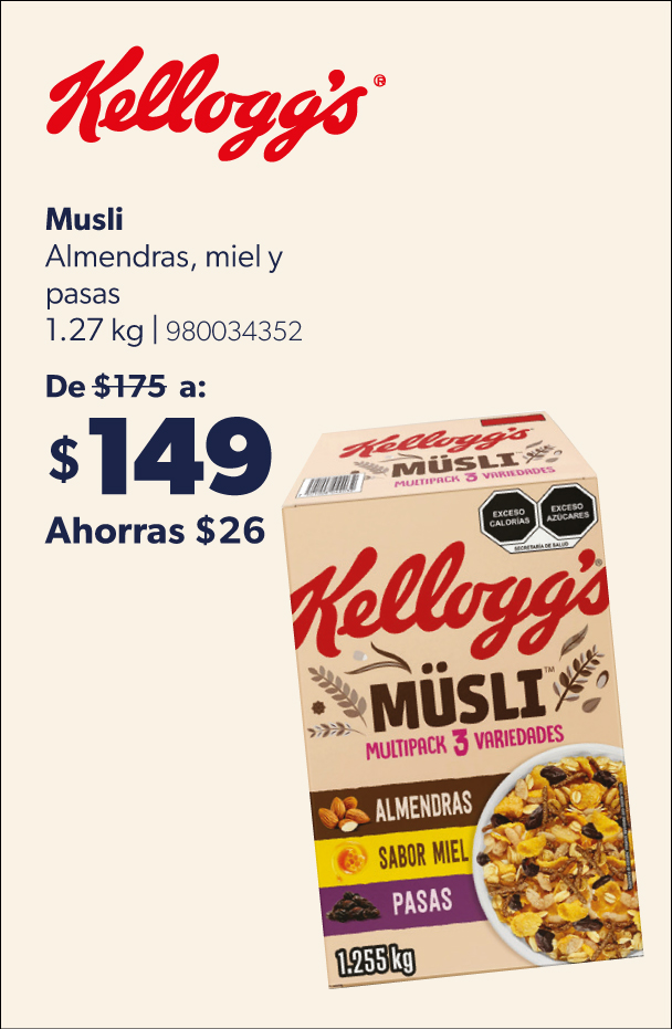 Cereal almendras miel y pasas