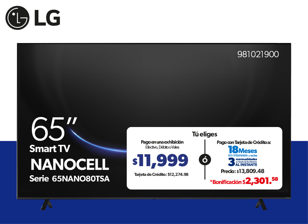 Pantalla Smart TV NanoCell 65 pulgadas