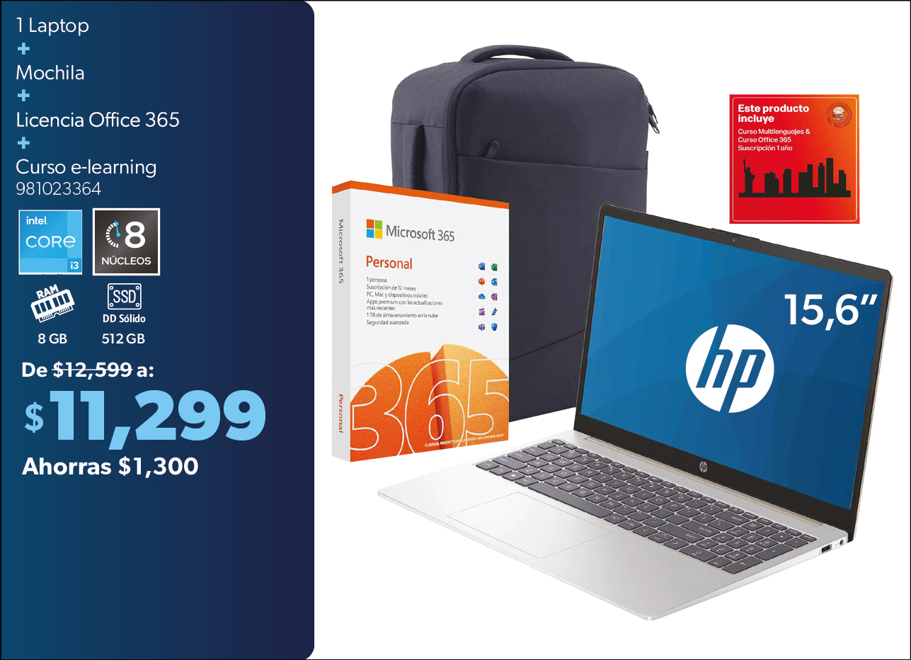 Laptop mas mochila mas Office 365