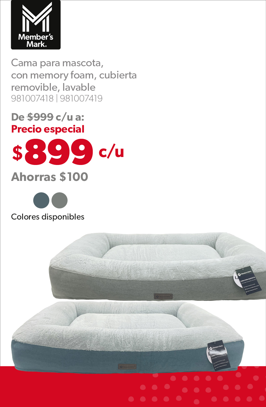 Cama para mascota con memory foam cubierta removible lavable