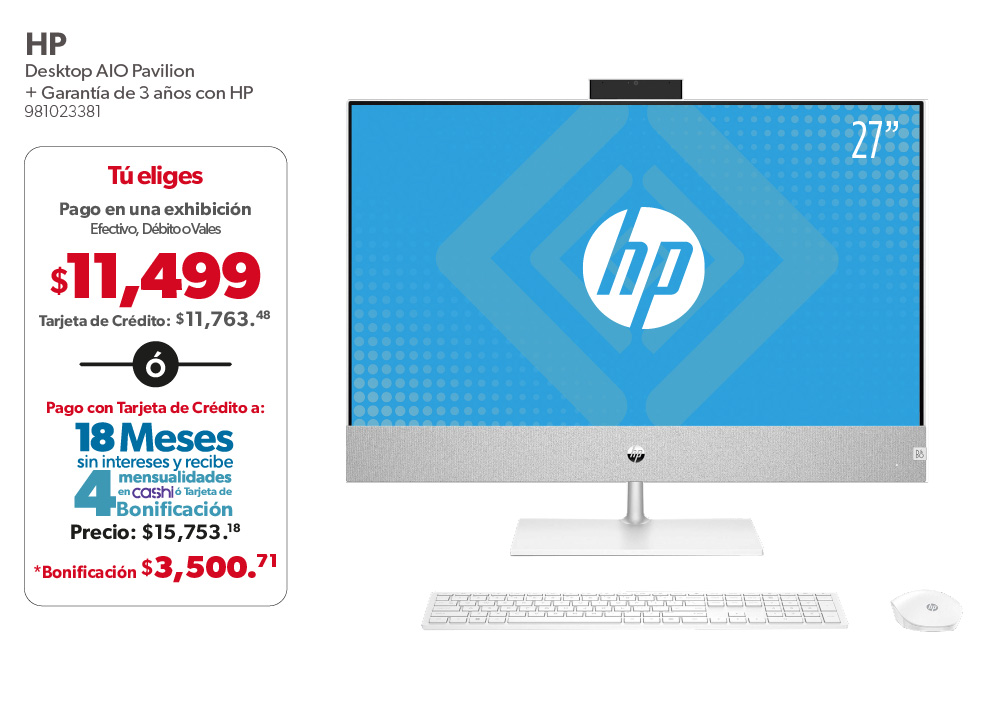 Desktop AIO Pavilion
+ Garantía de 3 años con HP