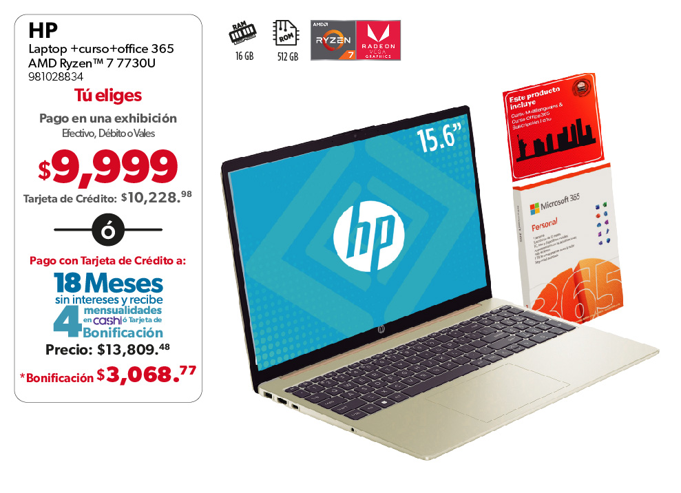 Laptop +curso+office 365 AMD RyzenTM 7 7730U