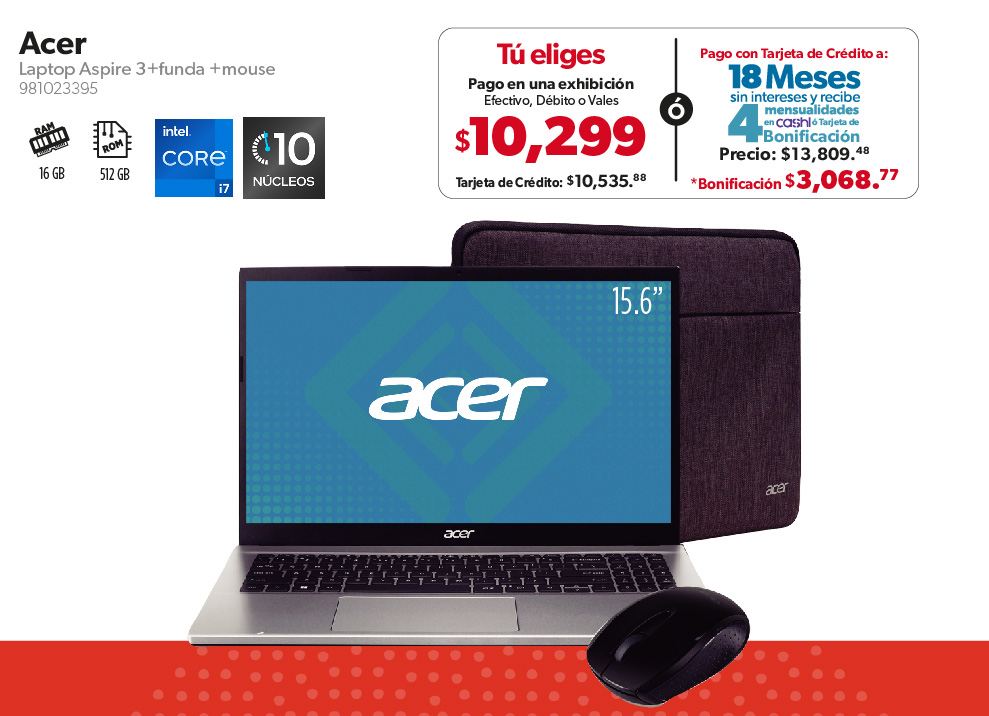 Laptop Aspire 3+funda +mouse