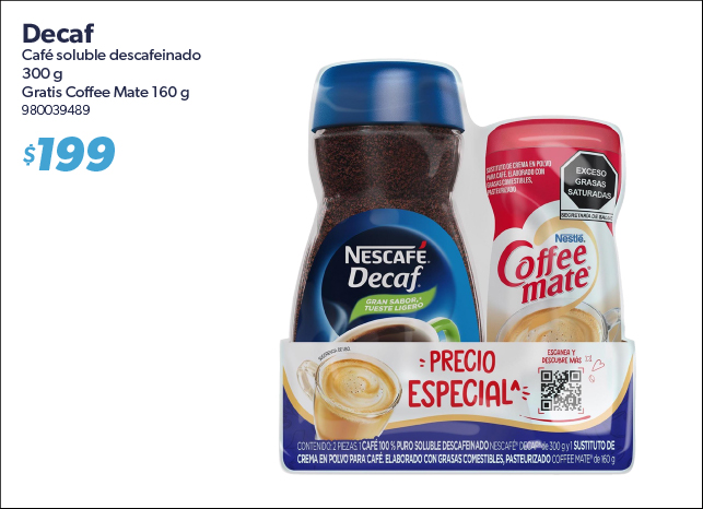 Cafe soluble descafeinado mas sustituto