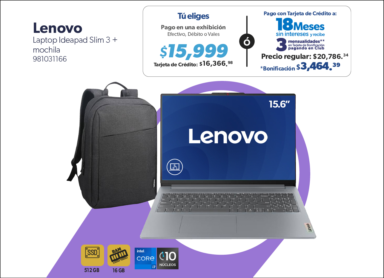 Laptop Ideapad slim mas mochila