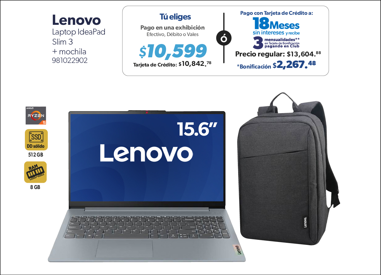 Laptop Ideapad slim mas mochila