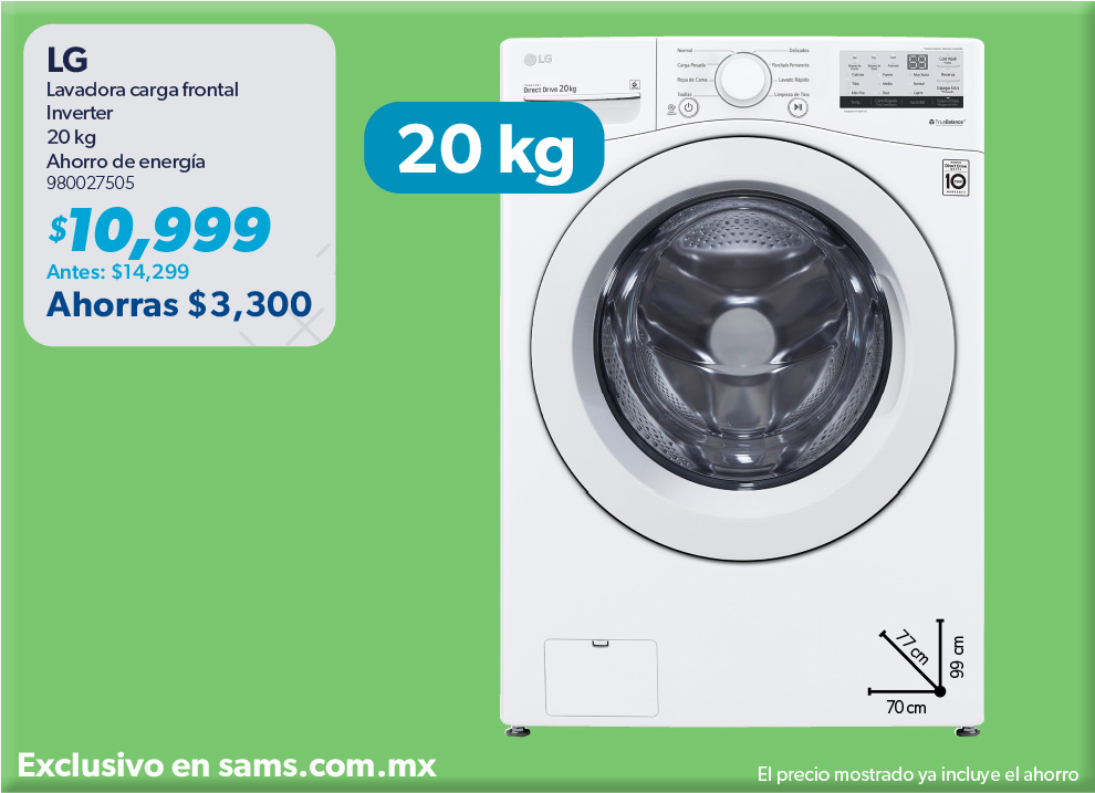 Lavadora carga frontal 20 kg