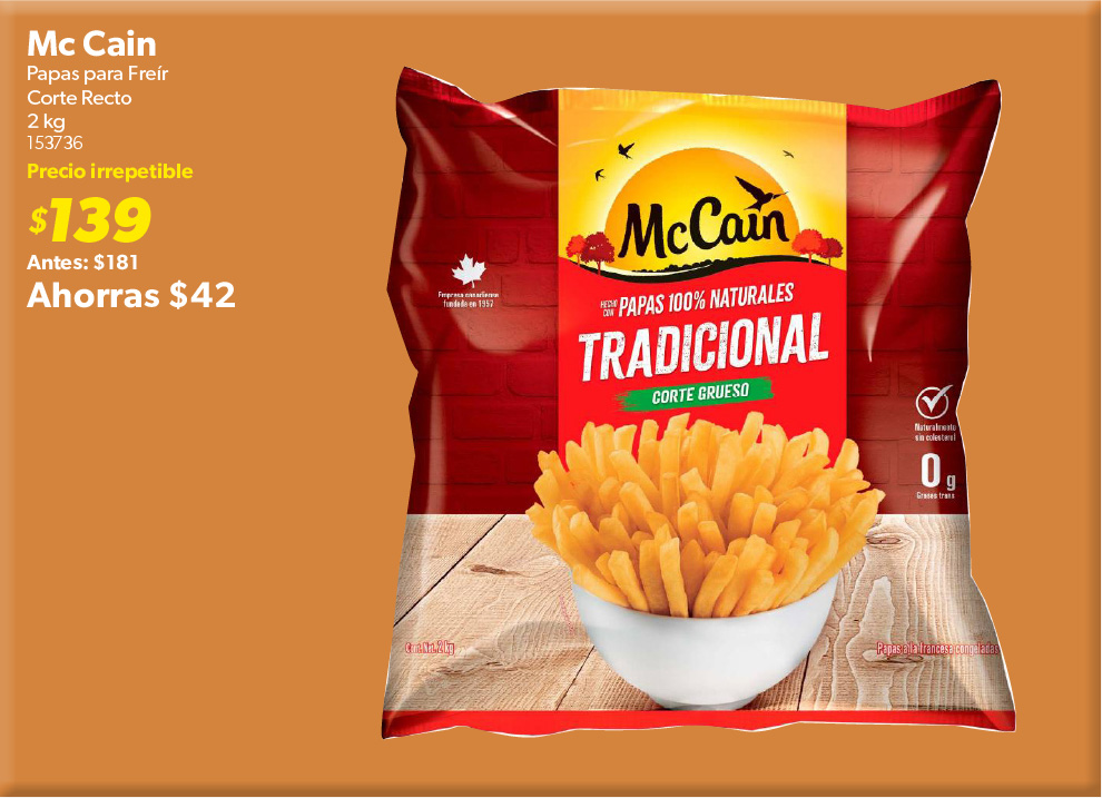 Papas para freir corte recto