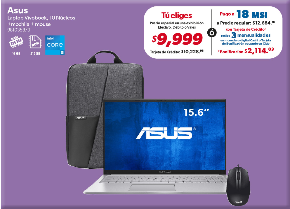 Laptop vivobook mas mochila mas mouse