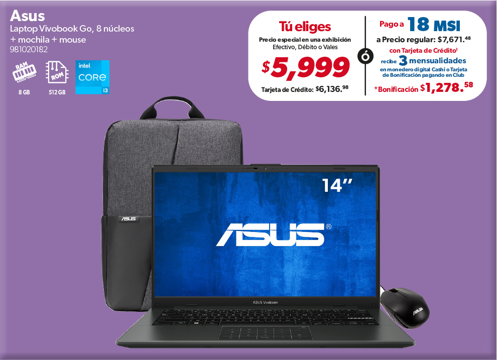 Laptop vivobook mas mochila mas mouse