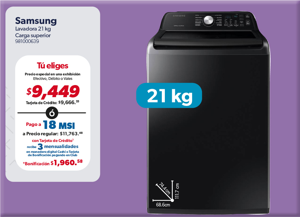 Lavadora carga superior 21 kg