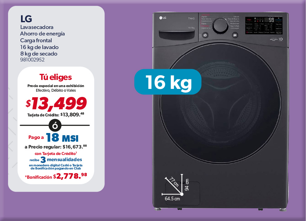 Lavasecadora ahorro de energia 16 kg