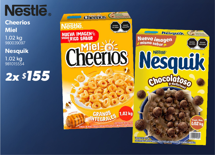Cereales cheerios miel nesquik chocolate