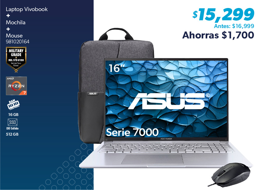 Laptop mas mochila y mouse