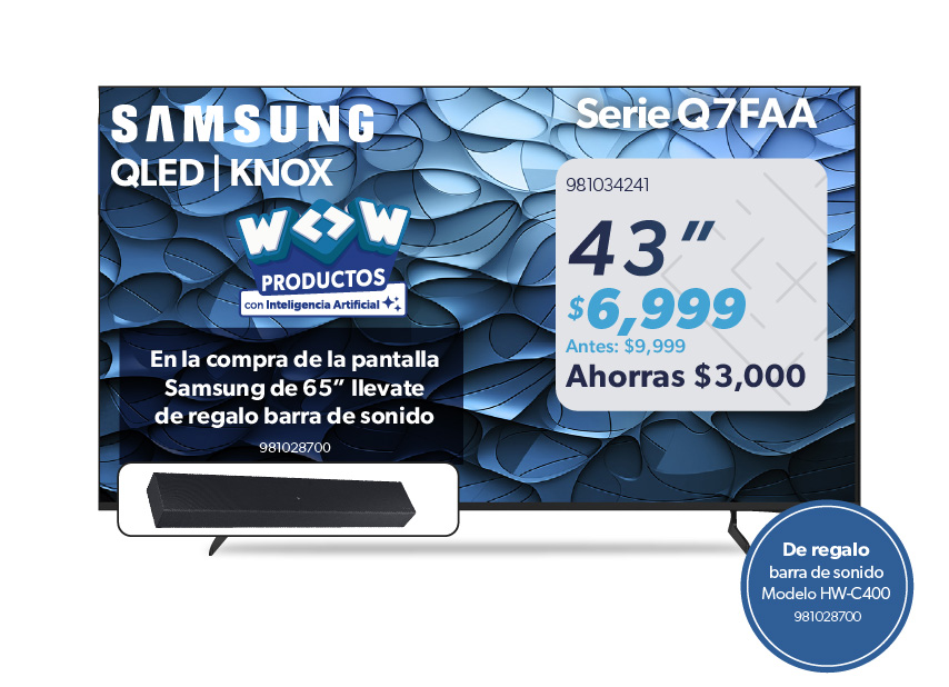 Pantalla 43 pulgadas mas barra sonido