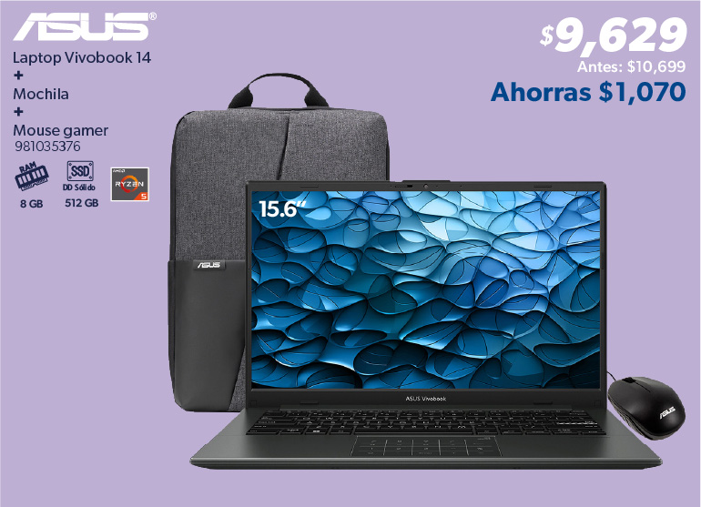 Laptop Vivobook mas mochila mas mouse gamer