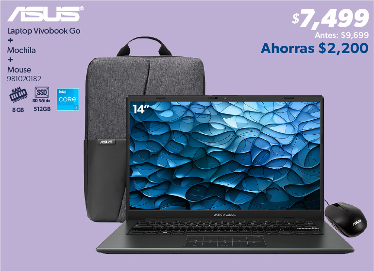 Laptop Vivobook Go mas mochila mas mouse
