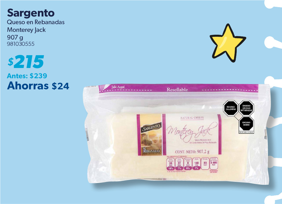 Queso en rebanadas Monterrey