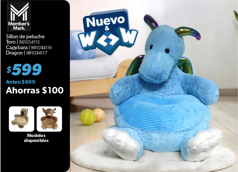 Sillon de peluche toro capybara dragon