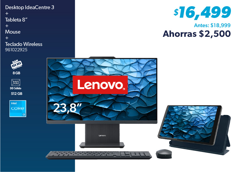 Desktop IdeaCentre 3 mas tableta  mas teclado mas mouse