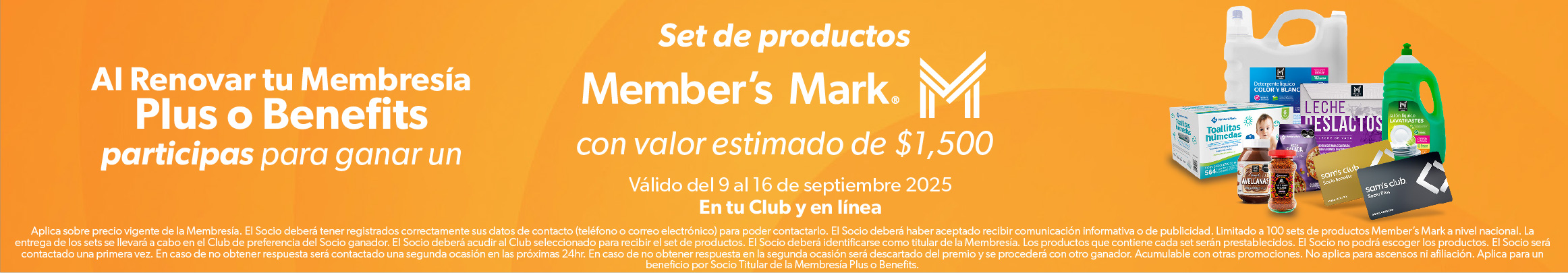Set de prodcutos Members Mark al renovar tu membresia Plus o Benefits