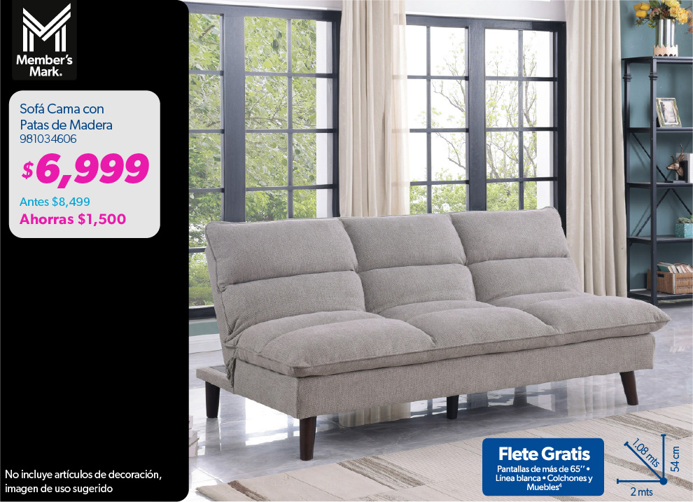 Sofa cama con patas de madera