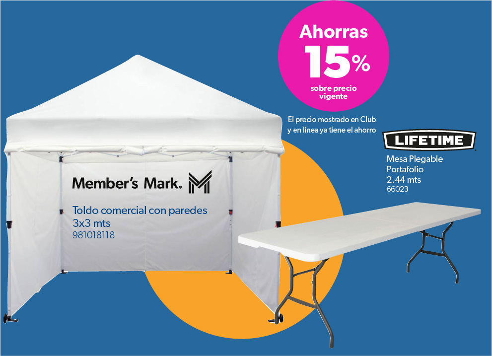 Toldo comercial y mesa plegable