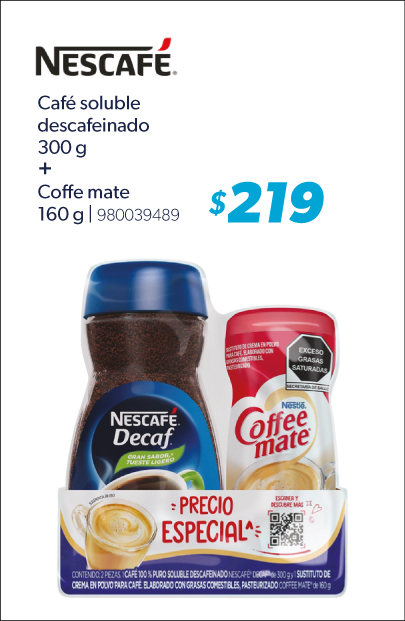Cafe soluble descafeinado mas coffe mate